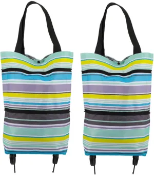 2pcs Portable Shopping Cart with Wheels Foldable Rolling Tote Bag for Women Lightweight and Convenient Grocery Bag Striped Design for and Carrying