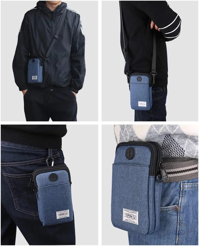 3-Layers Waterproof Cell Phone Pouch Crossbody Purse Oxford Fabric Belt Bag Wallet for Men Women