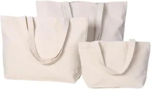 3 Pack Canvas Tote Bags,Lightweight Reusable Grocery Shopping Cloth Bags,Learning Bags, Blank,3 Size（Small/Medium/Large） Suitable for DIY, Handmade Embroidery