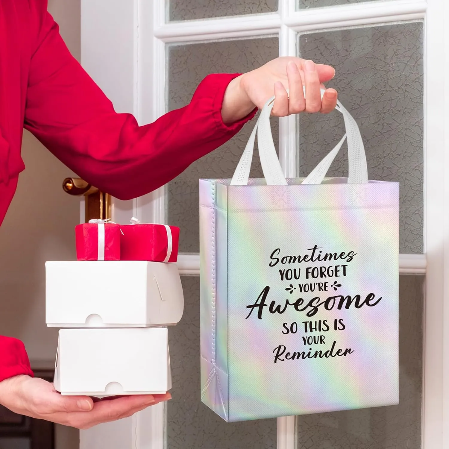 36 Pcs Thank You Reusable Gift Bags Employee Appreciation Gift Bags Sometimes You Forget You're Awesome Team Appreciation Gift for Employee Teacher Student Coworker Secretary Assistant Gift(Silver)