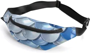 3D Blue White Scales Crossbody Fanny Pack Waist Packs Adjustable Shoulder Bags Sling Bag for Hiking Running Cycling