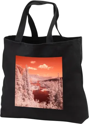 3dRose Black Tote Bag JUMBO 20w x 15h x 5d - USA, California, Mammoth Lakes. Infrared overview of Twin Lakes. Forests