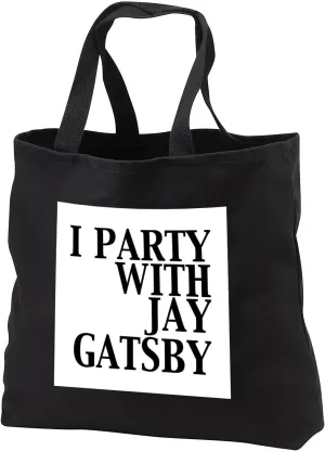 3dRose EvaDane - Funny Quotes - I party with Jay Gatsby - Black Tote Bag 14w x 14h x 3d (tb_123047)