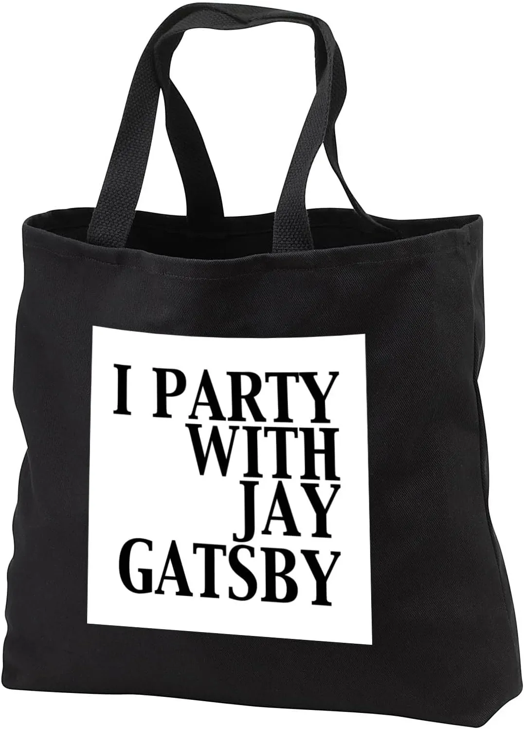 3dRose EvaDane - Funny Quotes - I party with Jay Gatsby - Black Tote Bag 14w x 14h x 3d (tb_123047)
