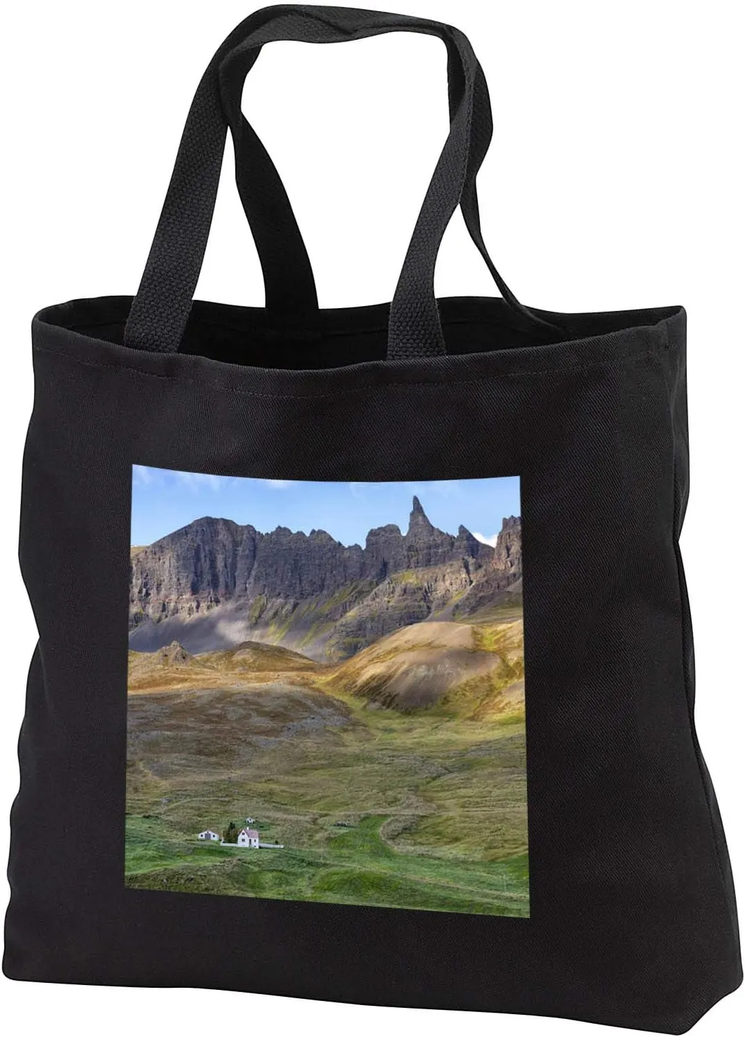 3dRose Iceland, Oxnadalur Valley.The farm, Hraun. - Tote Bags (tb_343844)