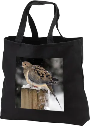 3dRose Photograph of a mourning dove trying to stay warm during a snow... - Tote Bags (tb_326826)