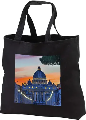 3dRose Sunset and streetlights. Saint Peters Basilica, Vatican, Rome, Italy. - Tote Bags (tb_344034)