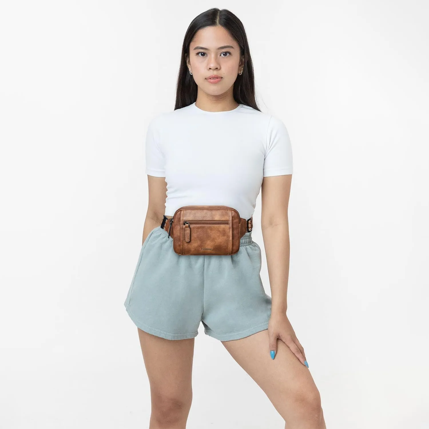 3L TRIPLE ZIP Fanny Packs Belt Bag For Women Men Crossbody Waist Pack Sling Chest Bum Travel Bag Purse Faux Leather Fashion Cute Brown