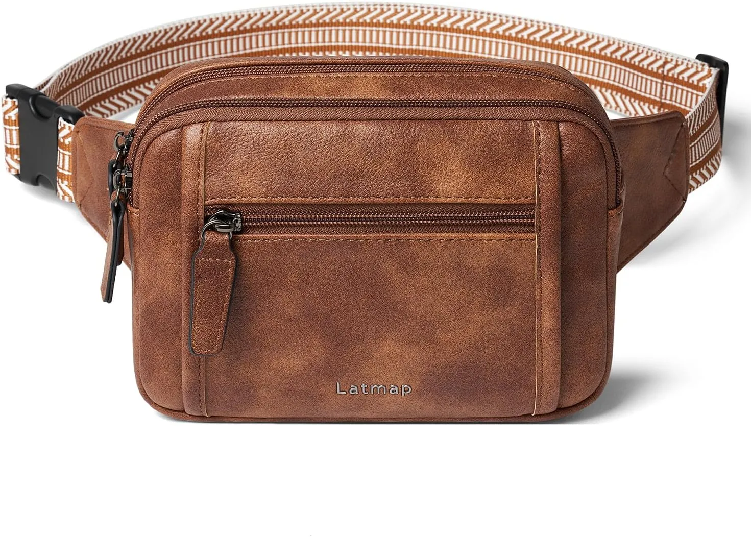 3L TRIPLE ZIP Fanny Packs Belt Bag For Women Men Crossbody Waist Pack Sling Chest Bum Travel Bag Purse Faux Leather Fashion Cute Brown