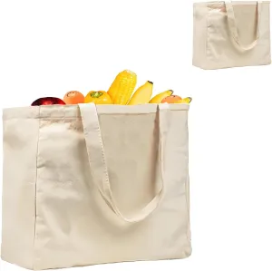 3pcs Extra Large Reusable Shopping Grocery Bags Foldable with Handles, Plain Blank White Big Farmers Market Canvas Tote Bag for Crafts Totebag