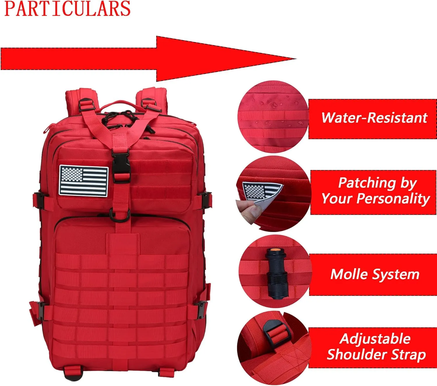 45L Tactical Backpack for Men & Women,Military Molle Rucksack with 900D Fabric,3-Day Bug Out Bag,Hiking Trekking Gym Emergency Survival Backpack(45L red)