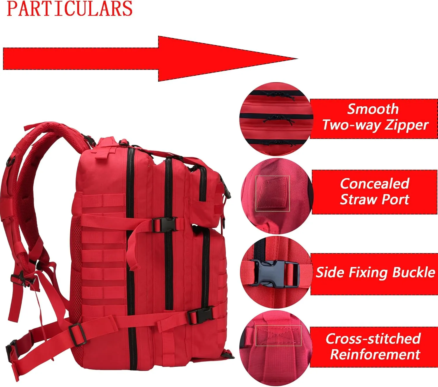 45L Tactical Backpack for Men & Women,Military Molle Rucksack with 900D Fabric,3-Day Bug Out Bag,Hiking Trekking Gym Emergency Survival Backpack(45L red)