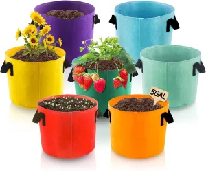 5-Gallon Fabric Grow Bags (7 Pack of Mix Colors) with Handles for Potato Tomato Flower and Vegetables