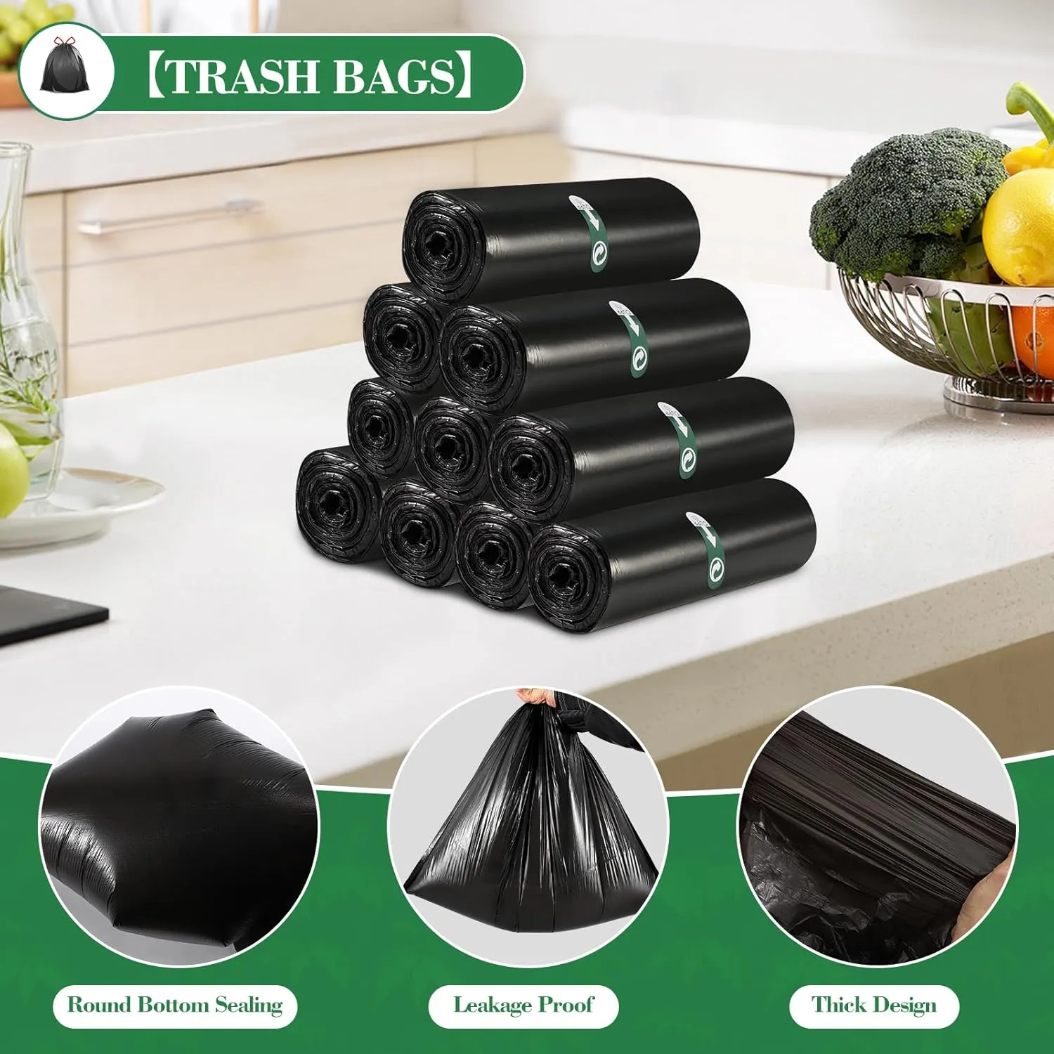 5 Gallon Small Trash Bags 150 Counts Extra Strong Drawstring Bathroom Trash Bags Small Garbage Bags Black Trash Bag for Bathroom Bedroom Office Kitchen Trash Can