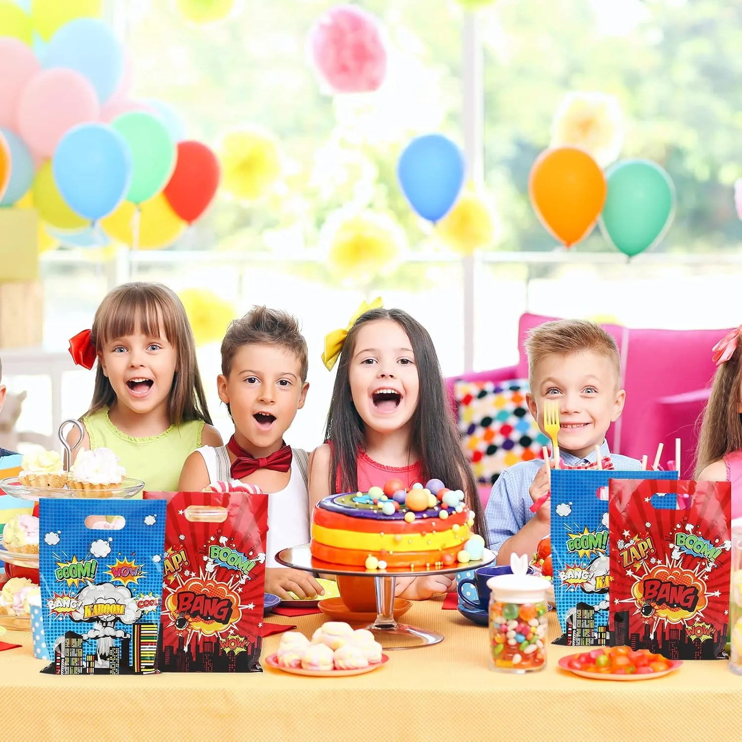 50 PCS Super Theme Hero Party Favor Bags Hero Happy Birthday Goodie Bags Hero Action Sign Candy Treat Bags Durable Plastic Hero Gift Bag for Baby Shower Boys Girls Birthday Party Decorations Supplies