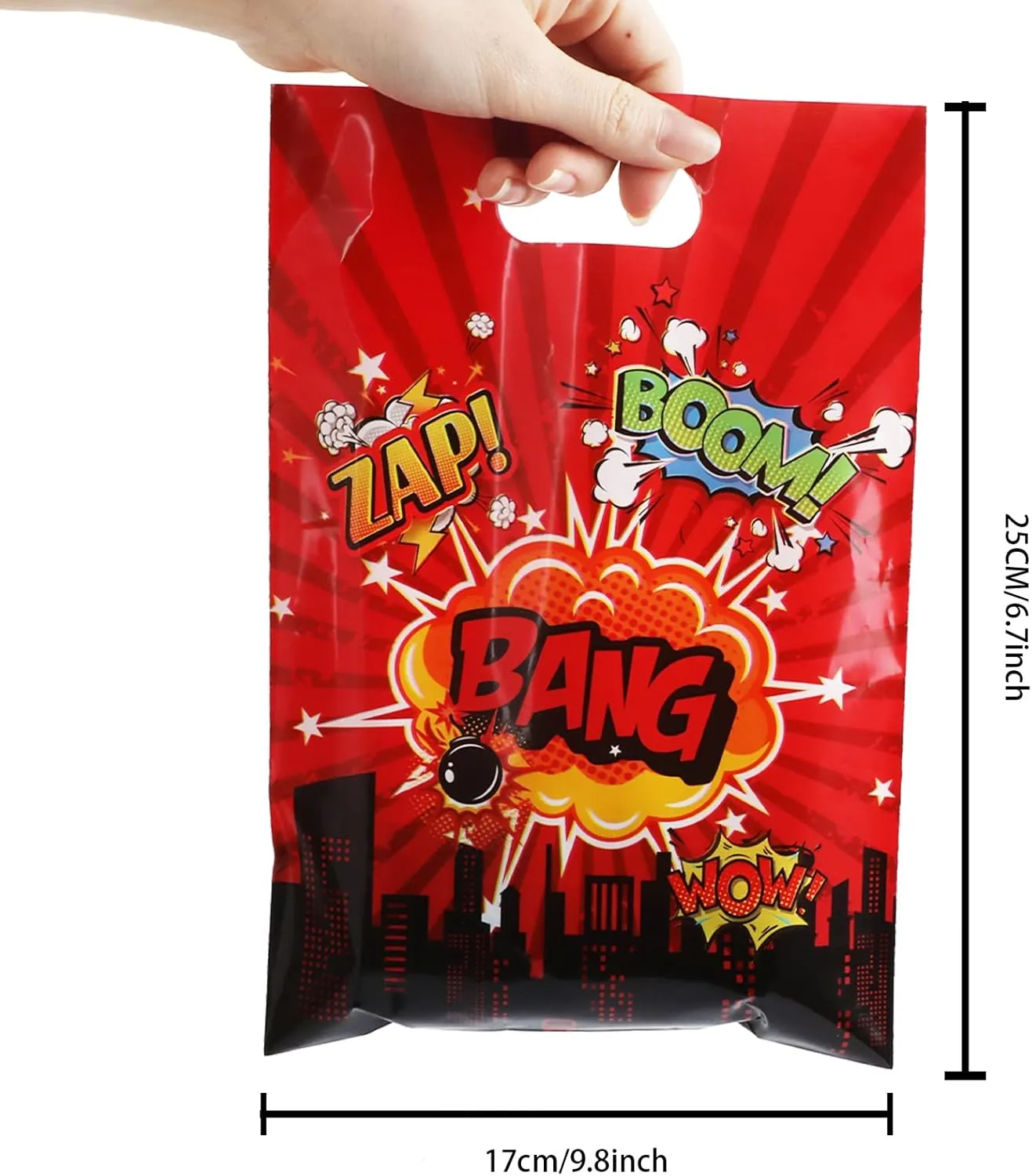 50 PCS Super Theme Hero Party Favor Bags Hero Happy Birthday Goodie Bags Hero Action Sign Candy Treat Bags Durable Plastic Hero Gift Bag for Baby Shower Boys Girls Birthday Party Decorations Supplies