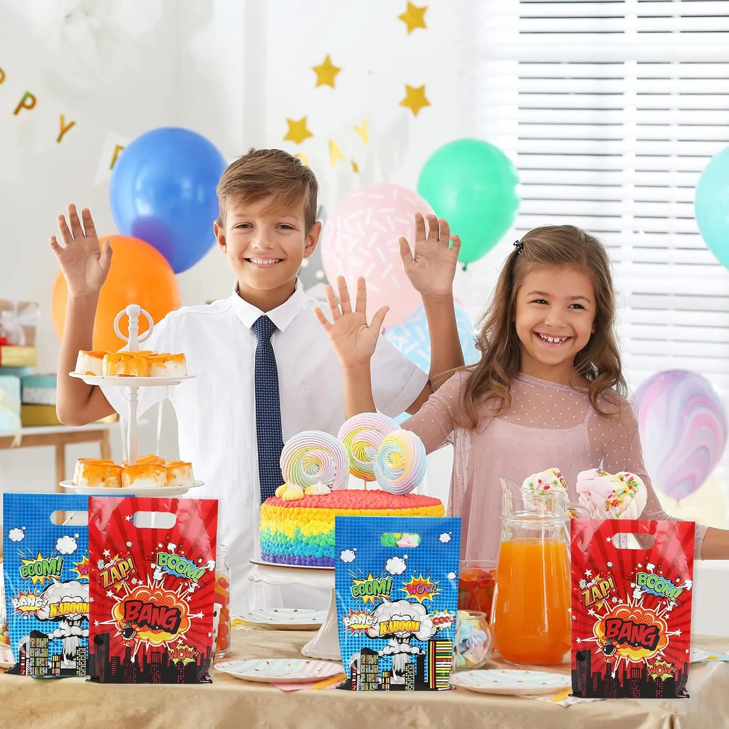 50 PCS Super Theme Hero Party Favor Bags Hero Happy Birthday Goodie Bags Hero Action Sign Candy Treat Bags Durable Plastic Hero Gift Bag for Baby Shower Boys Girls Birthday Party Decorations Supplies