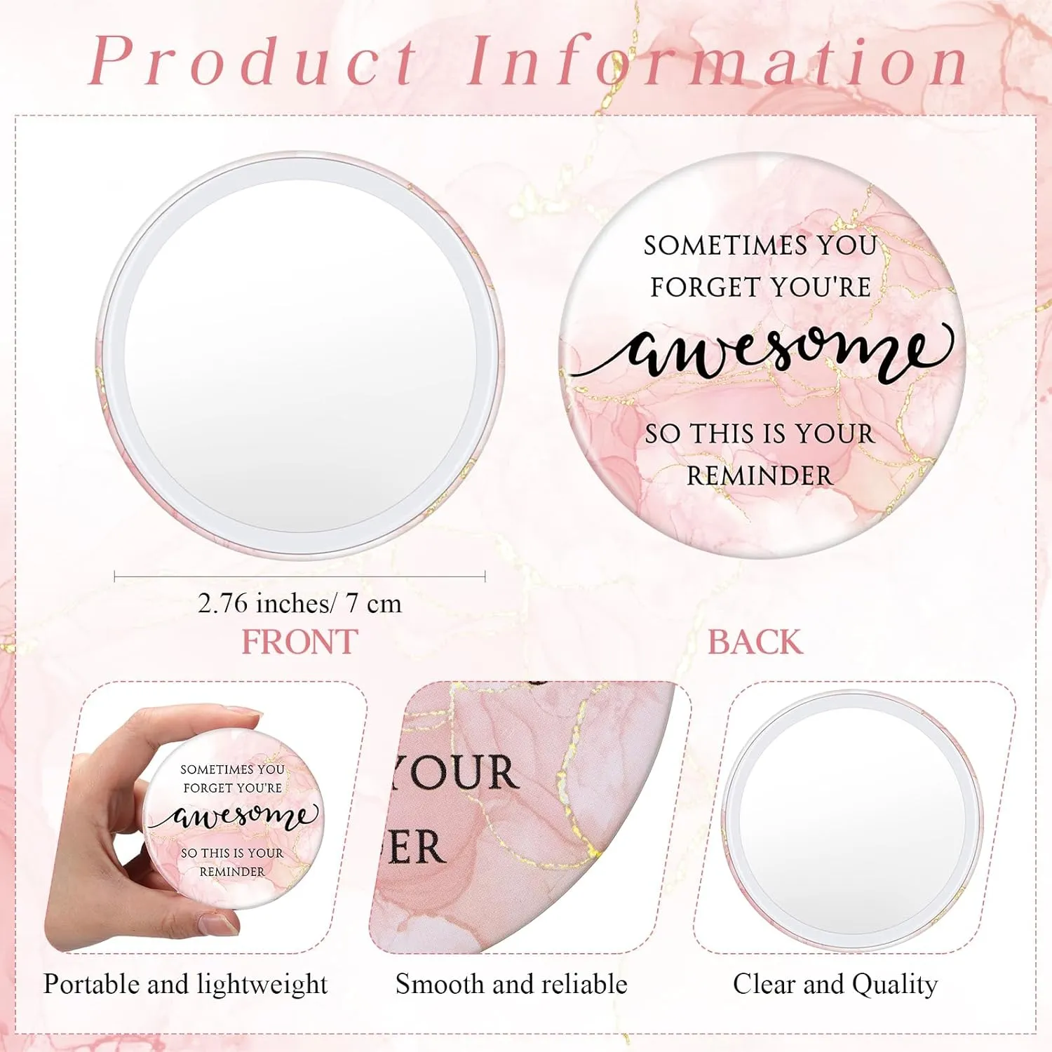 50 Set Mother's Day Inspirational Compact Mirror Gifts for Women Bulk Sometimes You Forget You're Awesome Makeup Pocket Mirror for Purse Motivational Cards for Nurse Coworker(Inspirational)