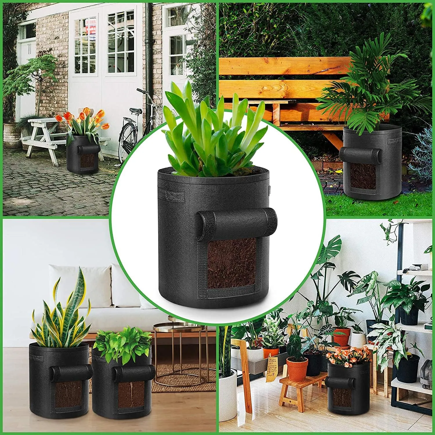 6 Pack 10 Gallon Potato Grow Bags, Heavy Duty Nonwoven Fabric Garden Planting Bag Plant Container with Flap and Handles, Aeration Fabric Pots for Growing Vegetable, Fruits and Flowers