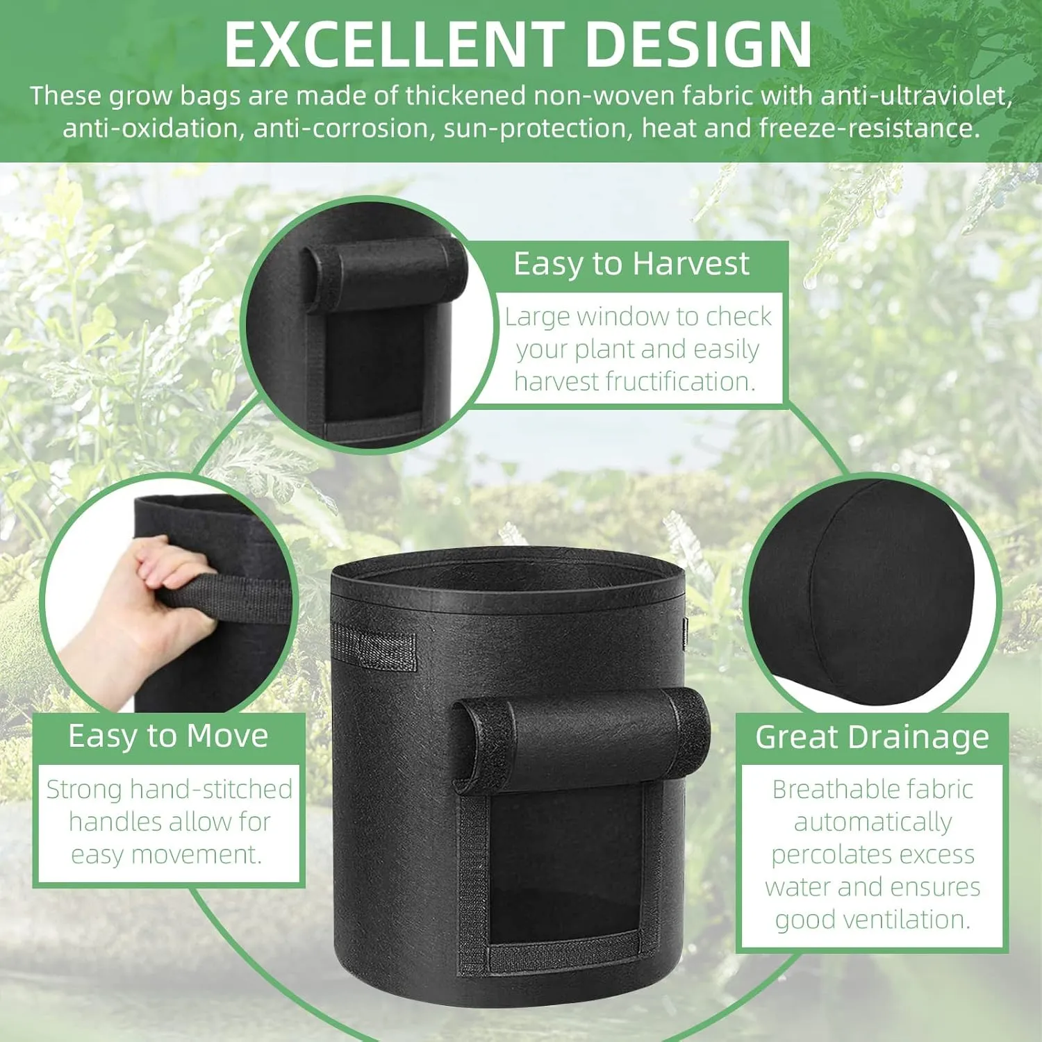 6 Pack 10 Gallon Potato Grow Bags, Heavy Duty Nonwoven Fabric Garden Planting Bag Plant Container with Flap and Handles, Aeration Fabric Pots for Growing Vegetable, Fruits and Flowers