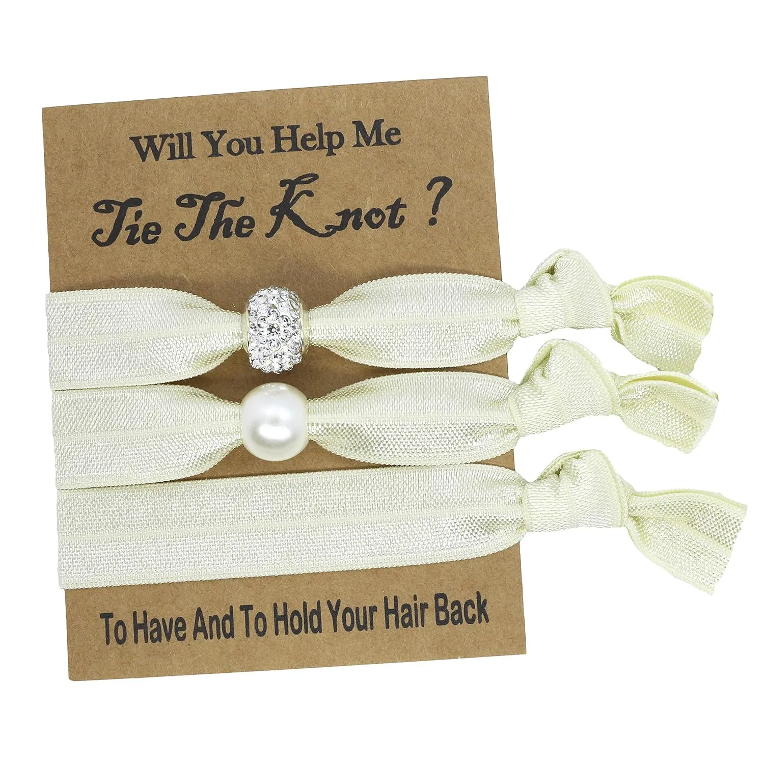 6 Packs Hair Tie Favors - Bridesmaid Proposal Gifts for Bachelorette Party, Bridal Shower, and Wedding (Beige)