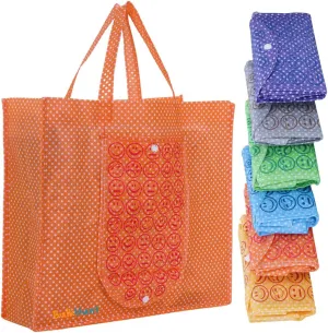 6 Pcs Foldable Reusable Shopping Bags Emoji Printed Bag with Handle for Grocery Vegetable Household