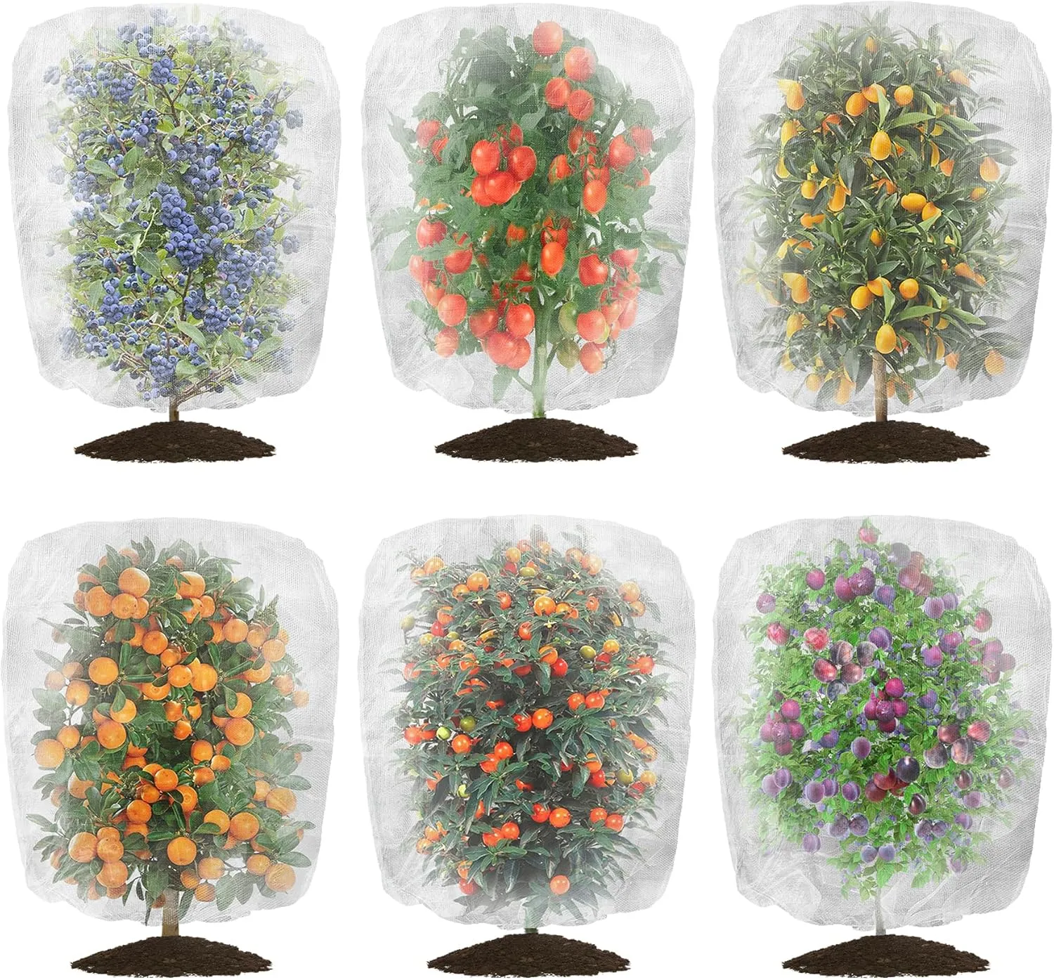 6 Pcs Garden Bird Netting, 4.6 x 4 Ft Insect Barrier Garden Mesh with Drawstring, Large Size Fruit Tree Netting Bags Plant Cover Protect Blueberry, Vegetables, Flower from Insect Bugs Bird