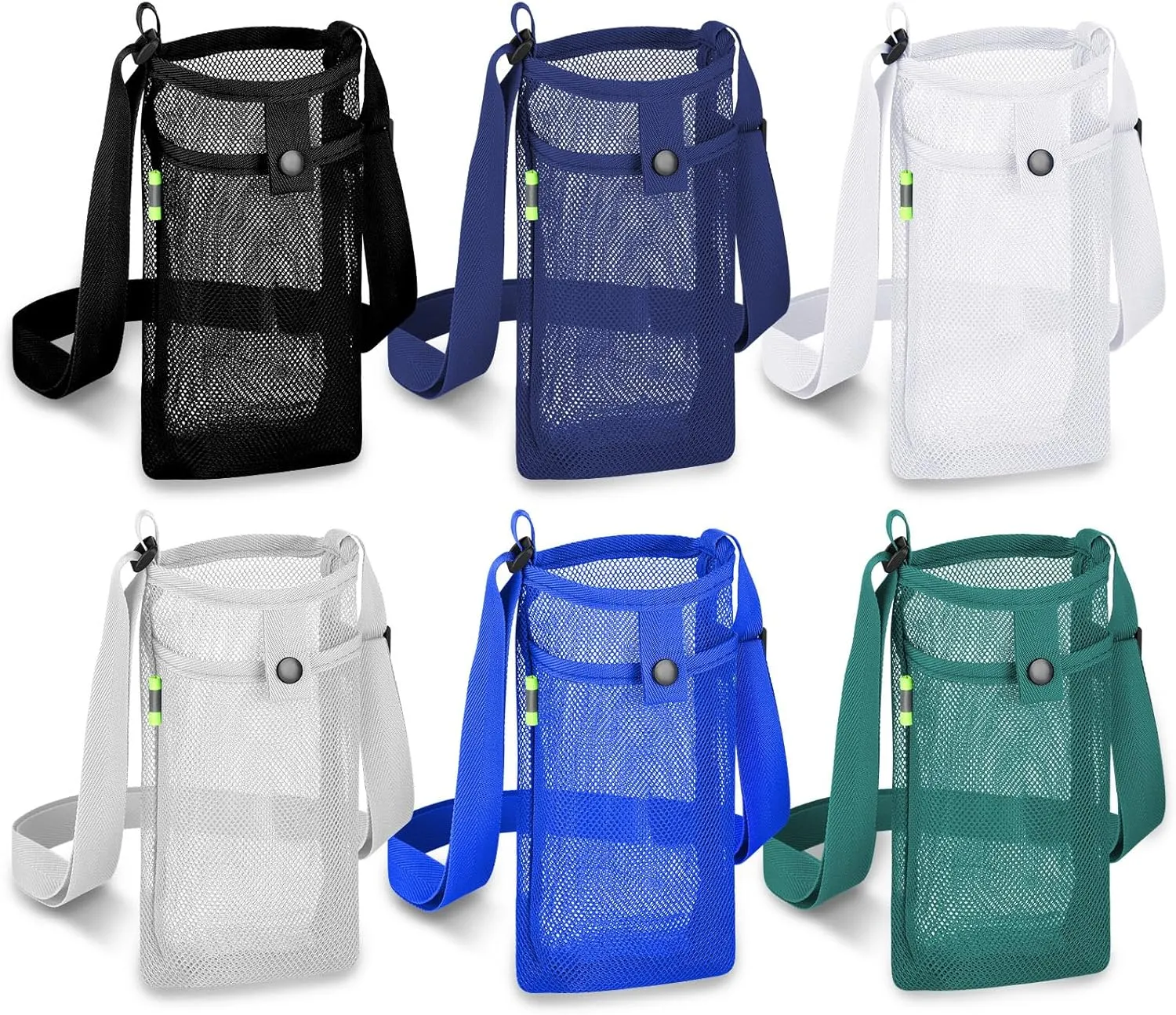 6Pcs Water Bottle Holder with Strap, Mesh Water Bottle Bag Carrier with Adjustable Shoulder, Water Bottle Carrier with Strap and Pouch for Walking and Travelling