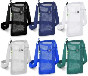 6Pcs Water Bottle Holder with Strap, Mesh Water Bottle Bag Carrier with Adjustable Shoulder, Water Bottle Carrier with Strap and Pouch for Walking and Travelling