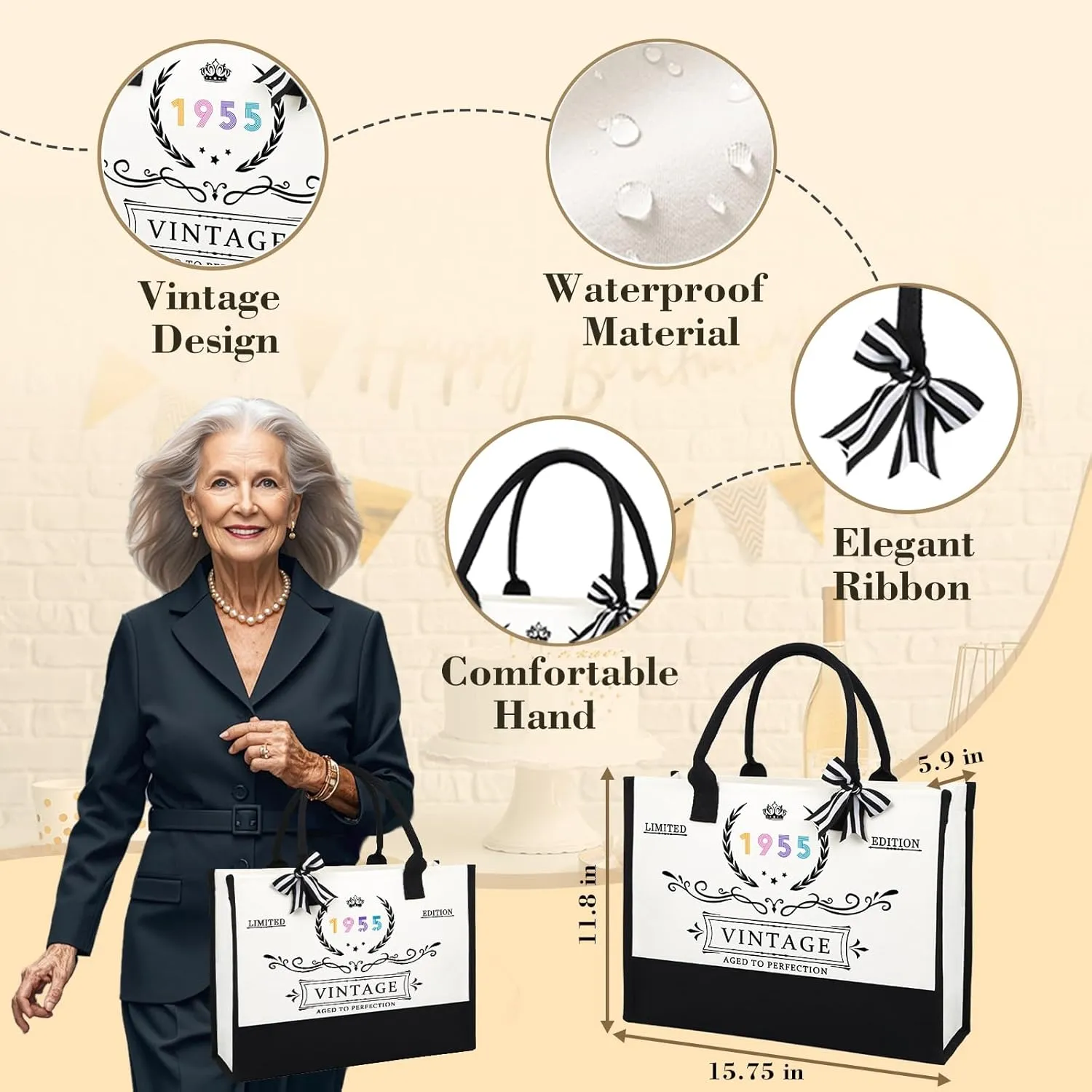 70th 1955 Birthday Gifts for Women, 70 Year Old Birthday Fabulous Gifts for Women, Cool 70th Gift Canvas Tote Bag Set for Woman, Turning 70th Cup Gift Basket for Her Mom Sister Wife