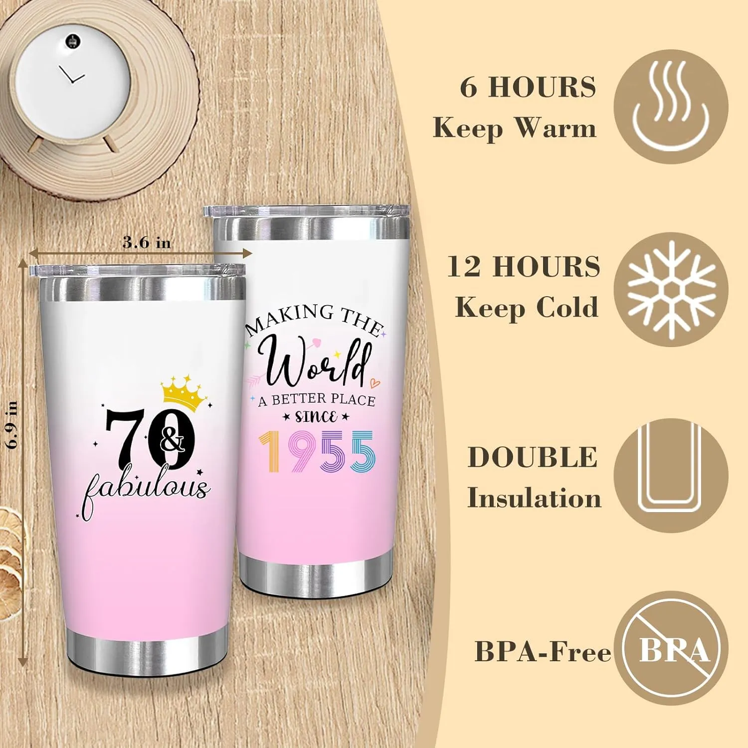 70th 1955 Birthday Gifts for Women, 70 Year Old Birthday Fabulous Gifts for Women, Cool 70th Gift Canvas Tote Bag Set for Woman, Turning 70th Cup Gift Basket for Her Mom Sister Wife