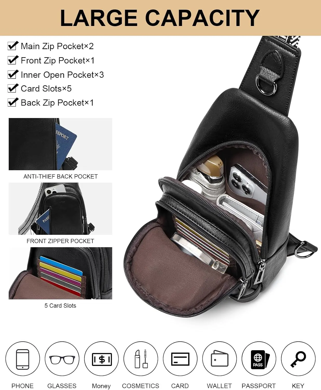 7L Sling Bag Crossbody Bags for Women Fanny Packs Purses Cross Body Bag for Woman Small backpack Travel Shoulder Bag handbags