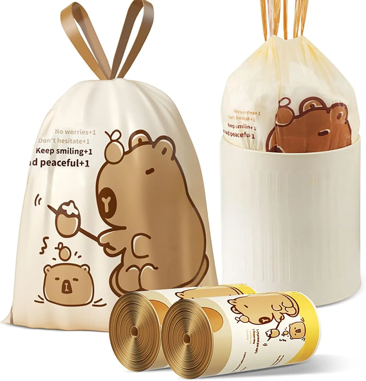 8 Gallon Trash Bags with Capybara Printed, Drawstring Medium Garbage Bags, Tear-Resistant & Leak-Proof Kitchen/Office Trash Can Liners, Trash Bags 8 Gallon with Secure Tie, 100 Counts