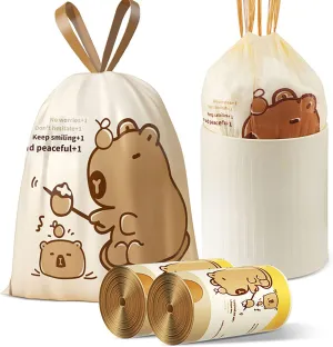 8 Gallon Trash Bags with Capybara Printed, Drawstring Medium Garbage Bags, Tear-Resistant & Leak-Proof Kitchen/Office Trash Can Liners, Trash Bags 8 Gallon with Secure Tie, 100 Counts