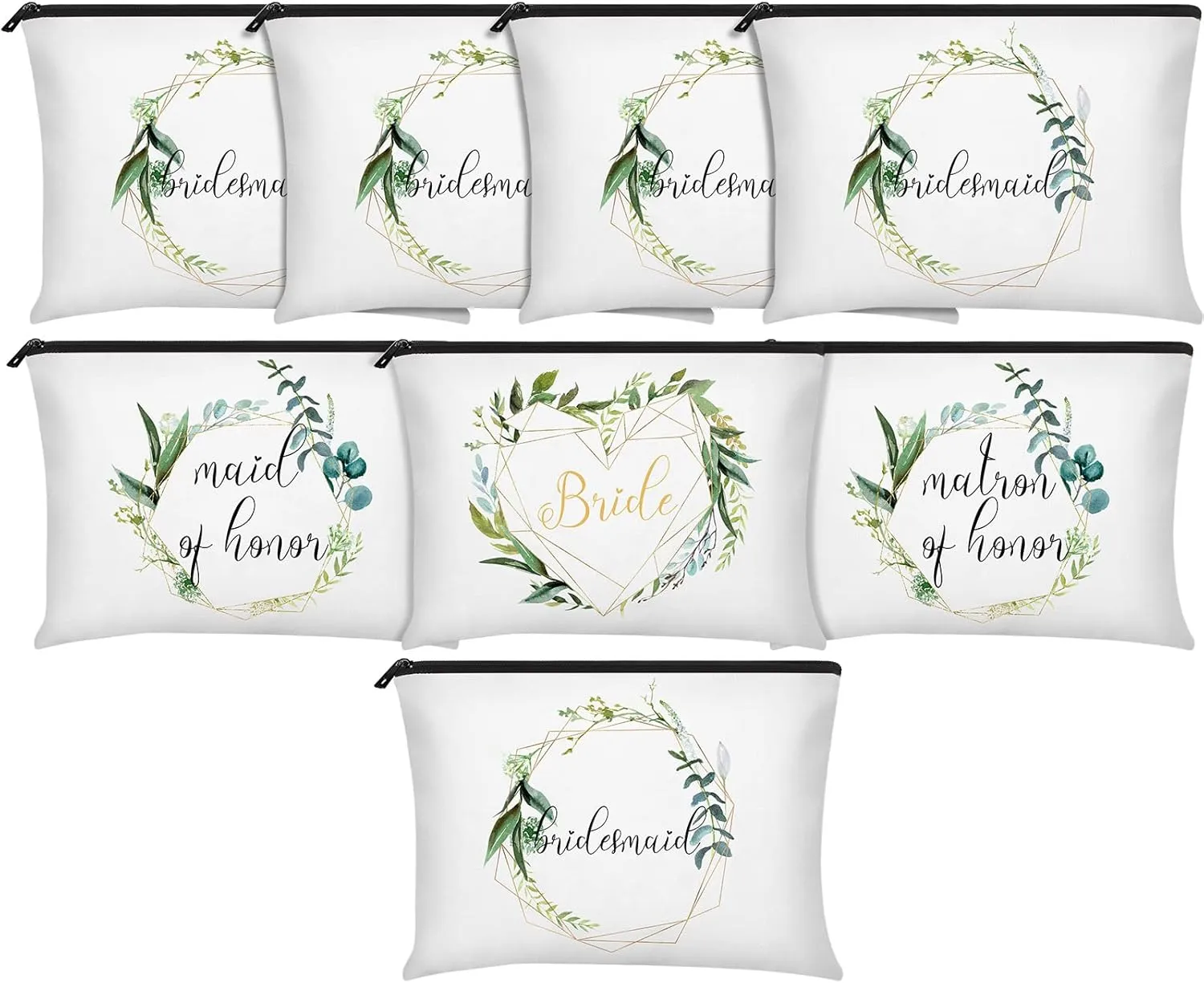 8 Pcs Bridesmaid Makeup Bag Matron of Honor Gifts Bridal Bag for Bridal Wedding Party Gift(Leaves Pattern)