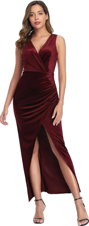 Ababalaya Women's Luxurious Velvet Long Bridesmaid Dresses Formal Dresses for Winter/Fall Wedding