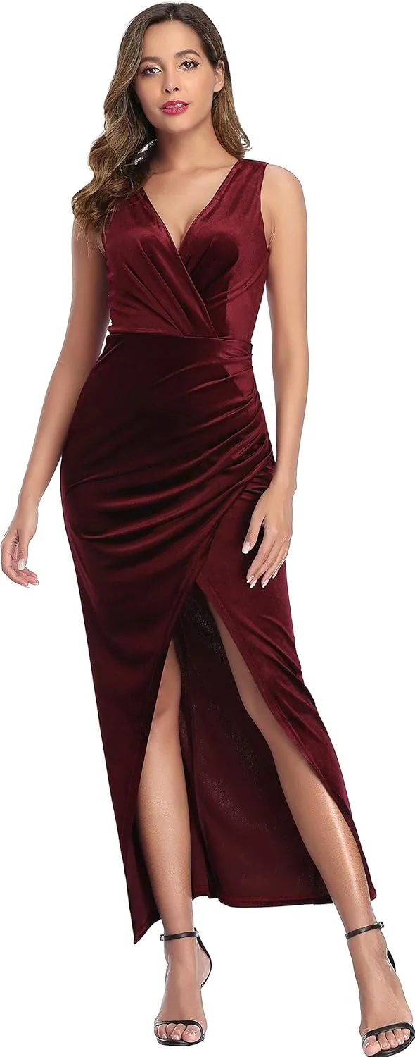 Ababalaya Women's Luxurious Velvet Long Bridesmaid Dresses Formal Dresses for Winter/Fall Wedding