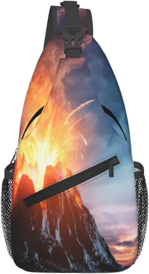 Active Volcano Eruption Chest Bag Sling Backpack Travel Hiking Daypack Casual Chest Bag For Men Women