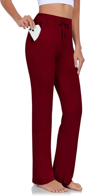 ADANIKI Womens Yoga Pants with Pockets Straight-Leg Loose Comfy Modal Drawstring Lounge Running Long Active Casual Sweatpants