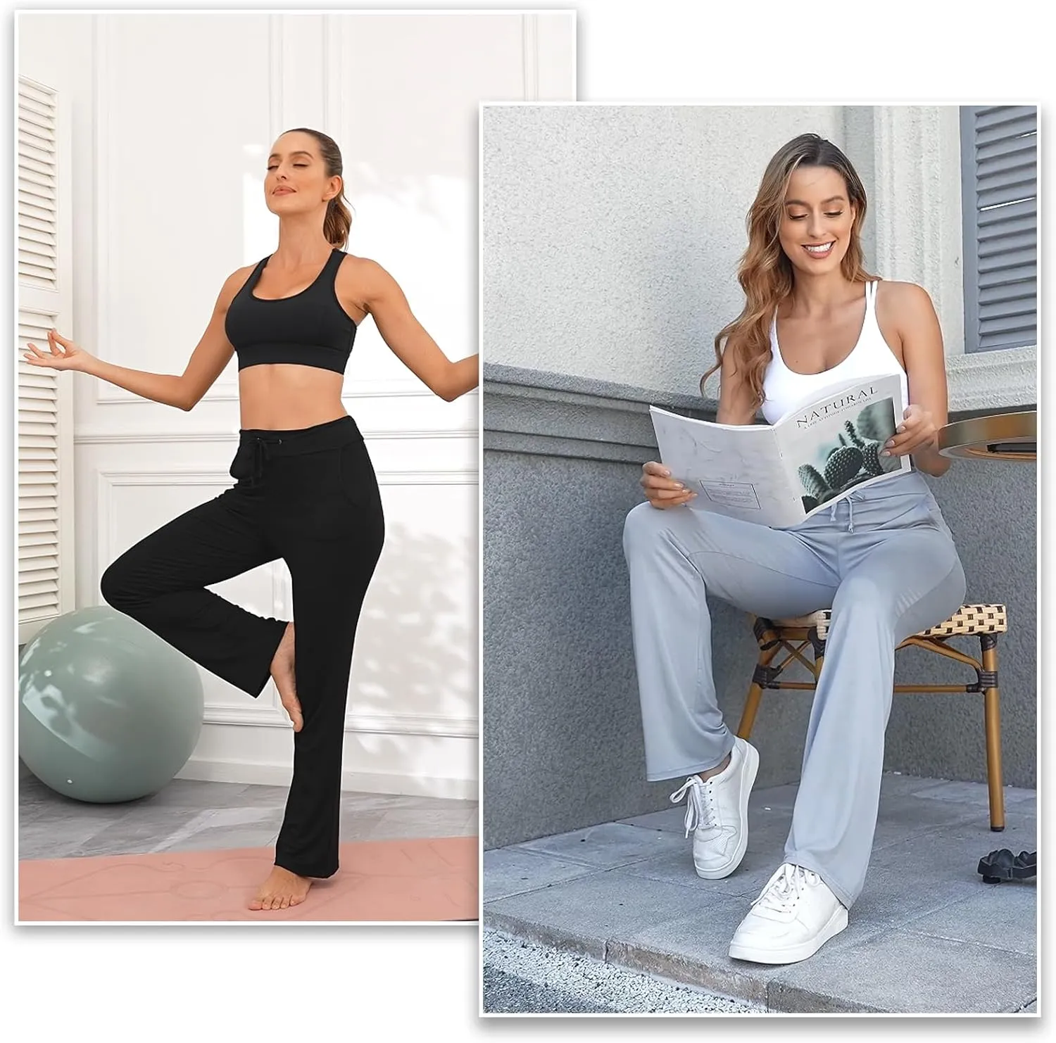ADANIKI Womens Yoga Pants with Pockets Straight-Leg Loose Comfy Modal Drawstring Lounge Running Long Active Casual Sweatpants
