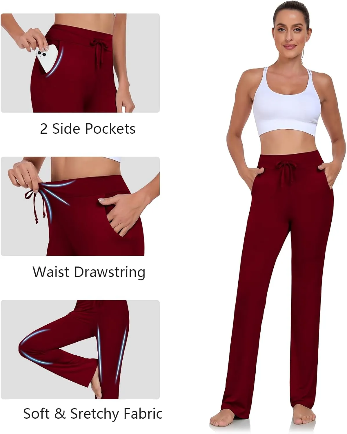 ADANIKI Womens Yoga Pants with Pockets Straight-Leg Loose Comfy Modal Drawstring Lounge Running Long Active Casual Sweatpants