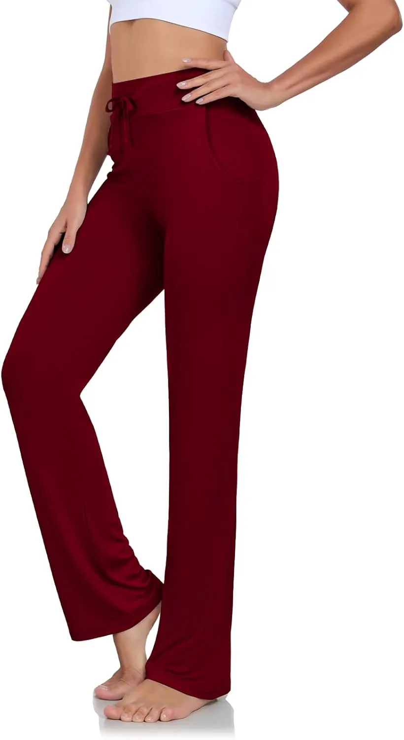ADANIKI Womens Yoga Pants with Pockets Straight-Leg Loose Comfy Modal Drawstring Lounge Running Long Active Casual Sweatpants