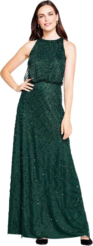 Adrianna Papell Women's Halter Art Deco Beaded Blouson Dress