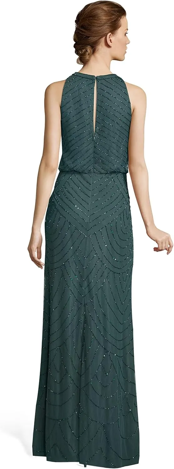 Adrianna Papell Women's Halter Art Deco Beaded Blouson Dress