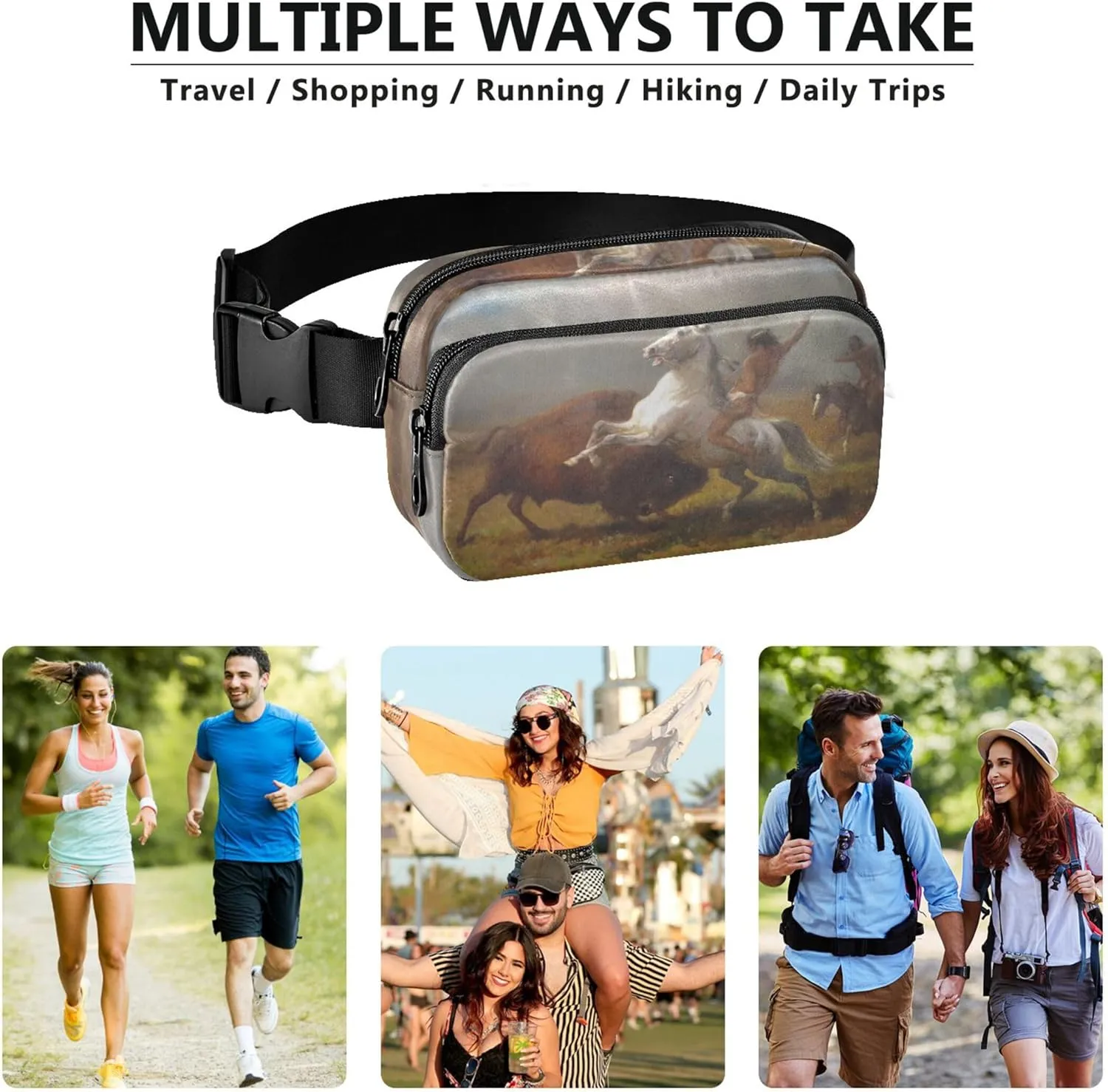 Albert Bierstadt Study Last Buffalo Women Fanny Packs Waterproof Belt Bag Hip Pack Cute Travel Waist Pack for Men