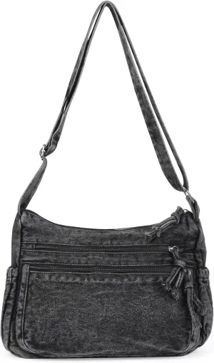 ALUSBELL Large Denim Tote Bag for Women Lightweight Denim Purses Jean Shoulder Bag Retro Crossbody Handbags