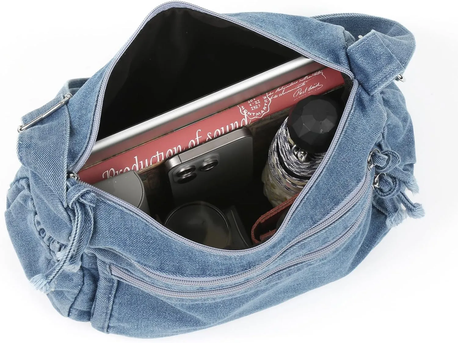 ALUSBELL Large Denim Tote Bag for Women Lightweight Denim Purses Jean Shoulder Bag Retro Crossbody Handbags