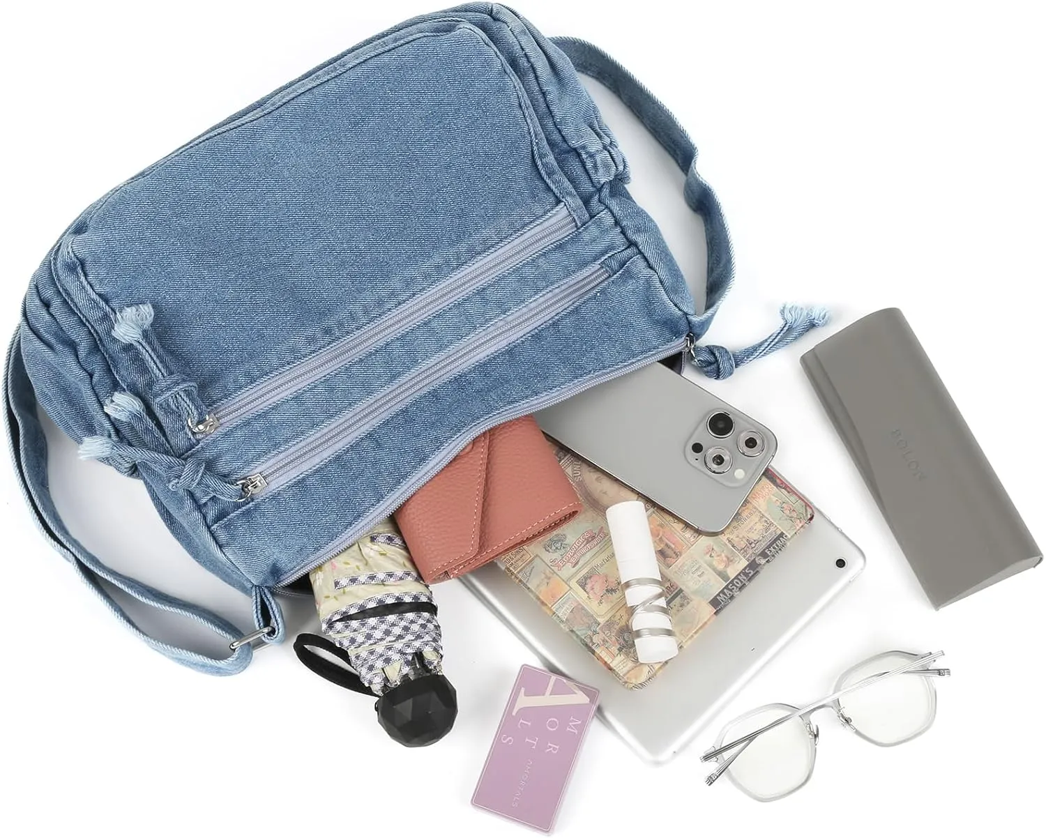 ALUSBELL Large Denim Tote Bag for Women Lightweight Denim Purses Jean Shoulder Bag Retro Crossbody Handbags
