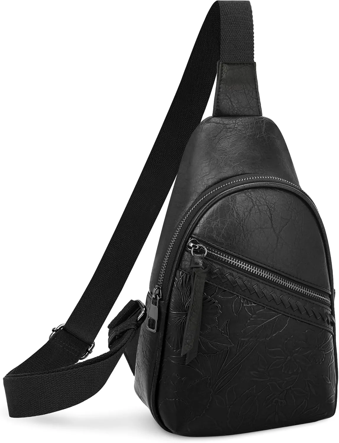 ALYSSA Large Sling Bag for Women Faux Leather Crossbody Fanny Pack Purse Backpack Trendy Cross Body Purses, Hibiscus