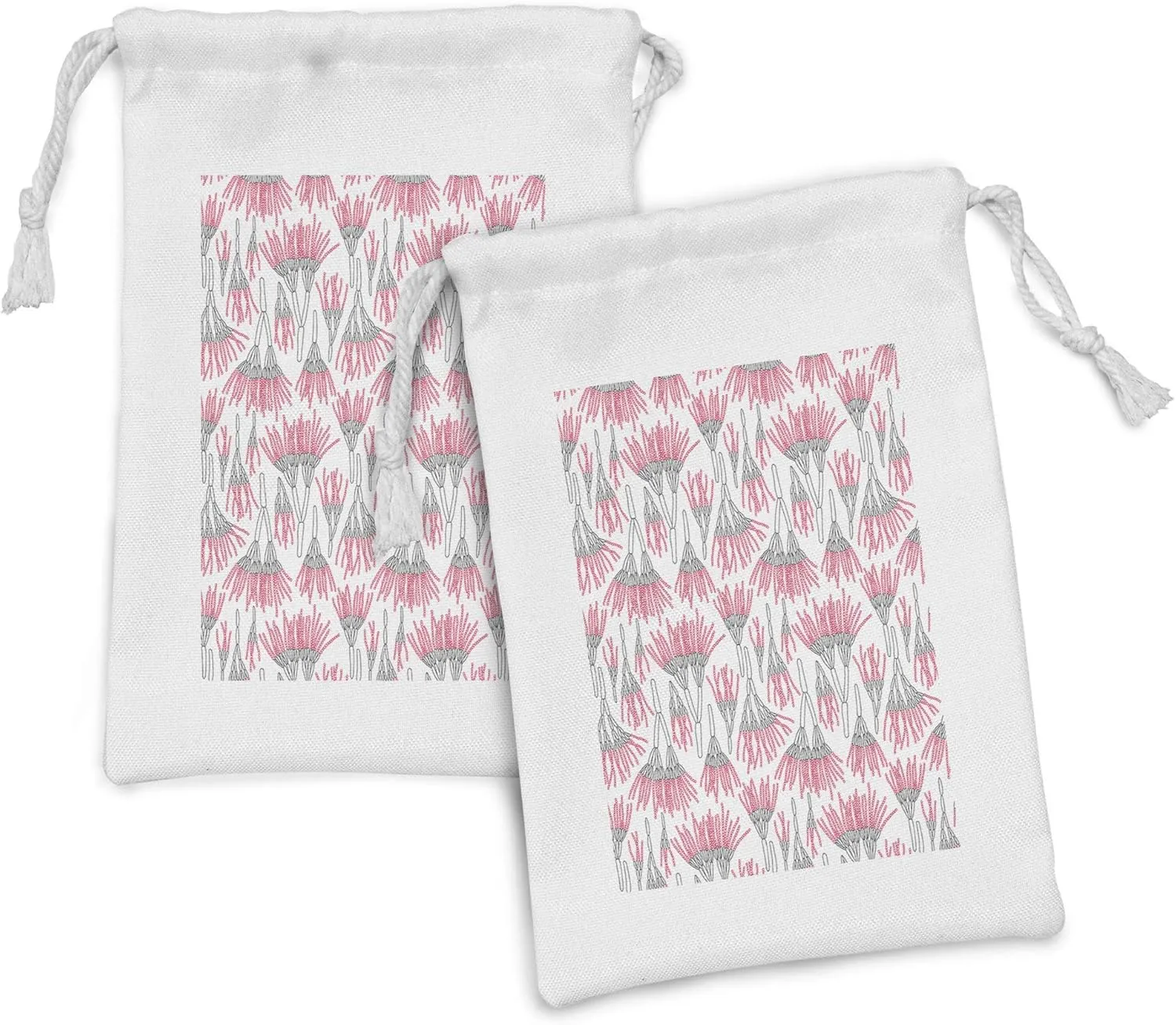 Ambesonne Abstract Fabric Pouch Set of 2, Image of Repeated Penicilliums on Plain Backdrop World of Microorganisms, Small Drawstring Bag for Toiletries Masks and Favors, 9" x 6", White and Dark Pink